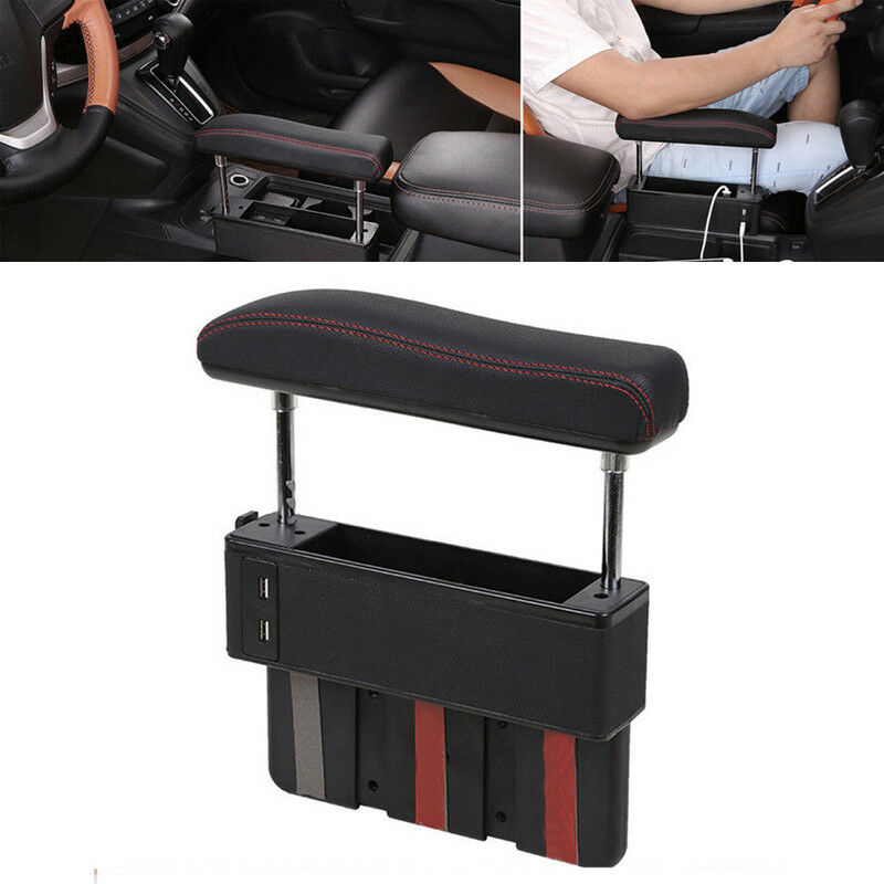 Universal Driver Seat Pocket Storage Armrest Box Organizer Holder USB PU Leather