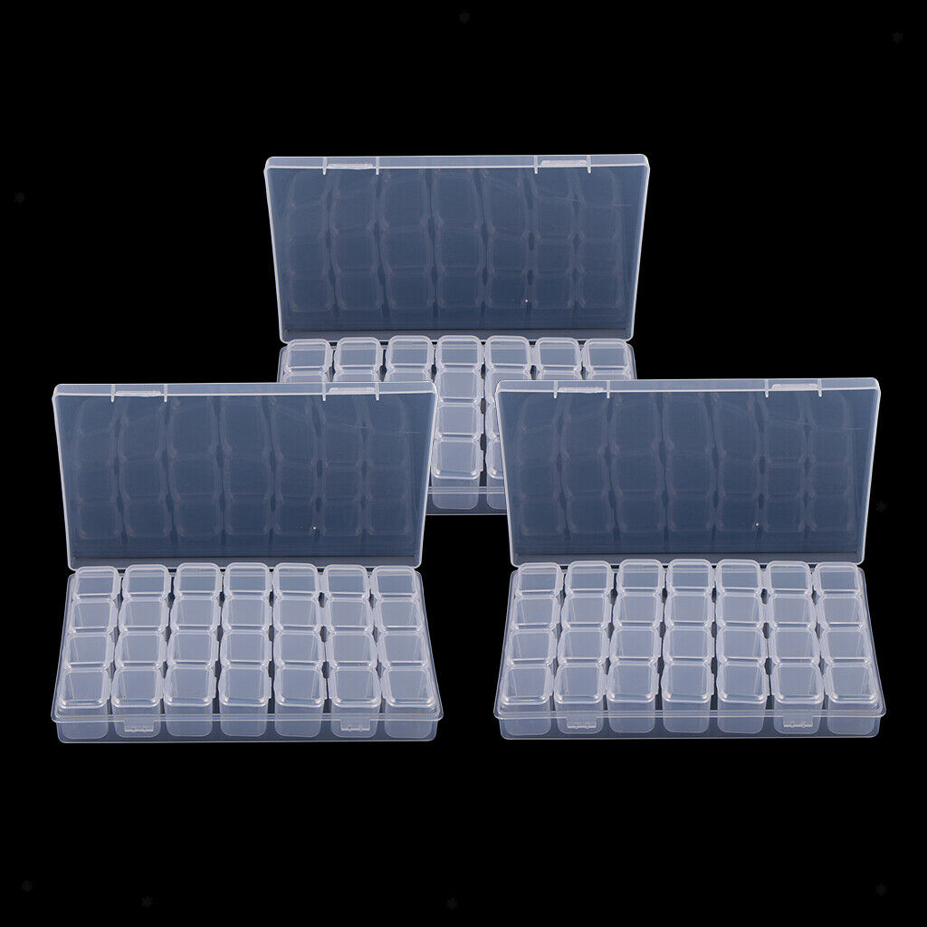3pcs 28 Grids Removable Clear Beads Storage Box Container Case Organizer