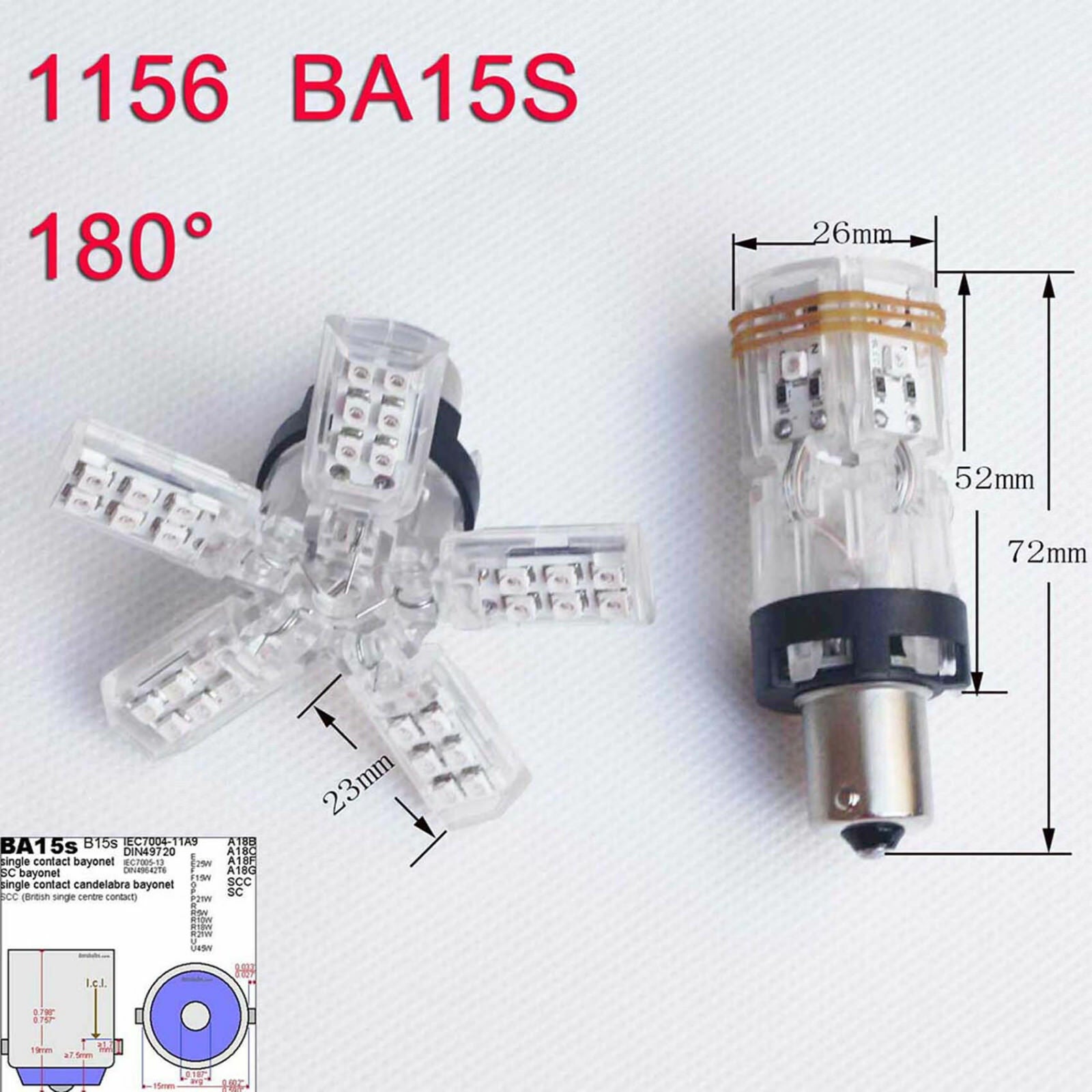 1156 BA15S P21W Car Auto Red LED Spider 5-ARM Brake Tail Reverse Light Bulb Lamp