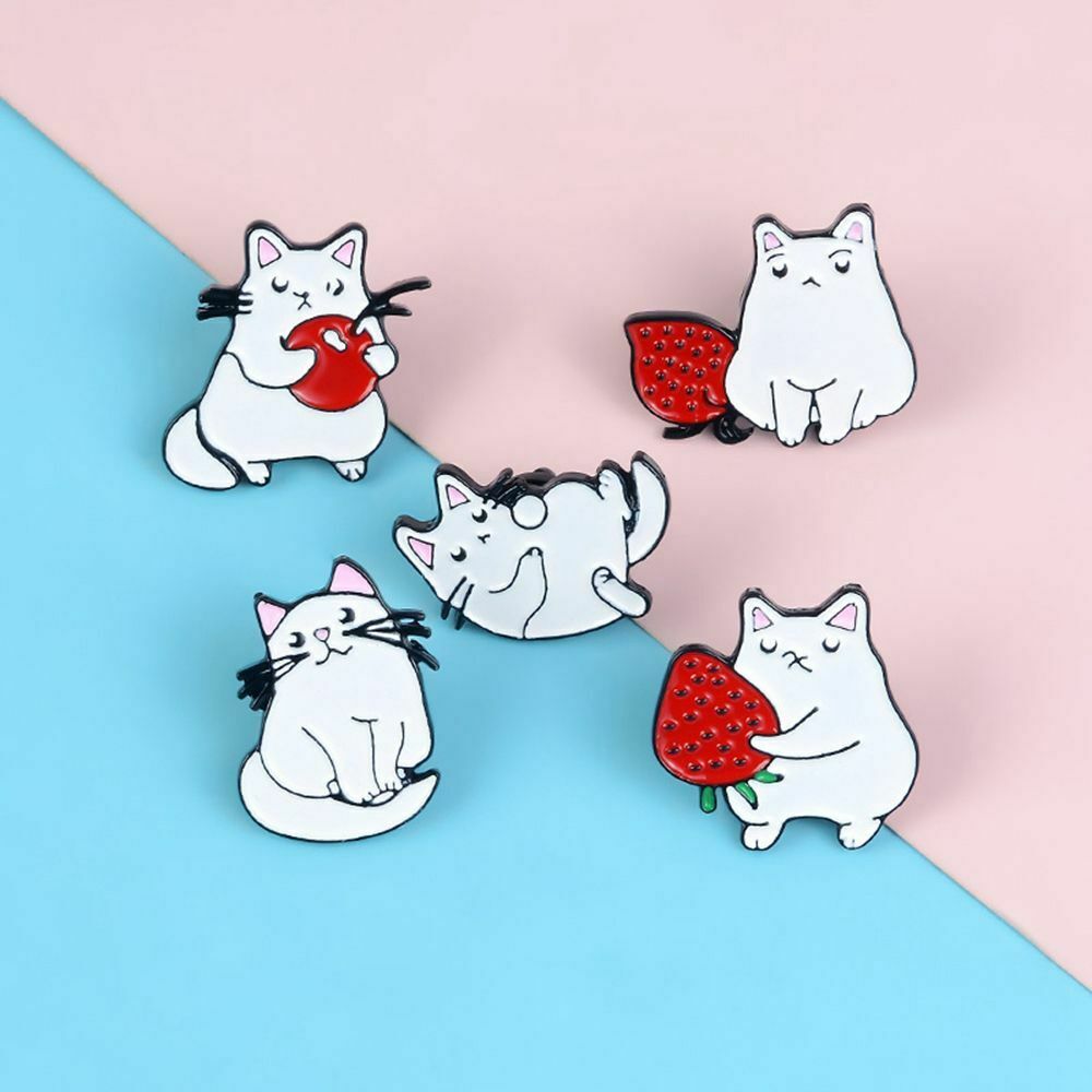 Cute Animal Fashion Jewelry Lapel Badge Cartoon Brooch White Cat Enamel Pins