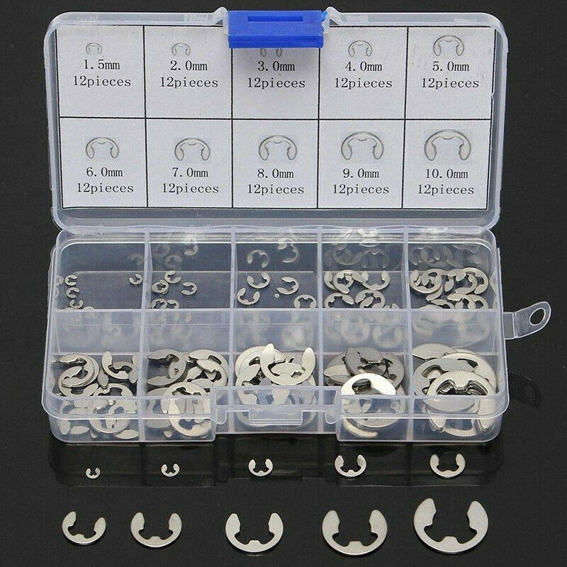 Open Retaining Ring Stainless Steel E-Shaped Snap Ring Combination Set 120 Pcs