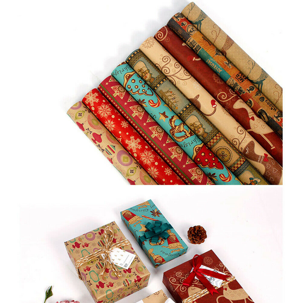 9 Sheet Christmas Kraft Gift Wrapping Paper Christmas Wrapping Paper Party Decor