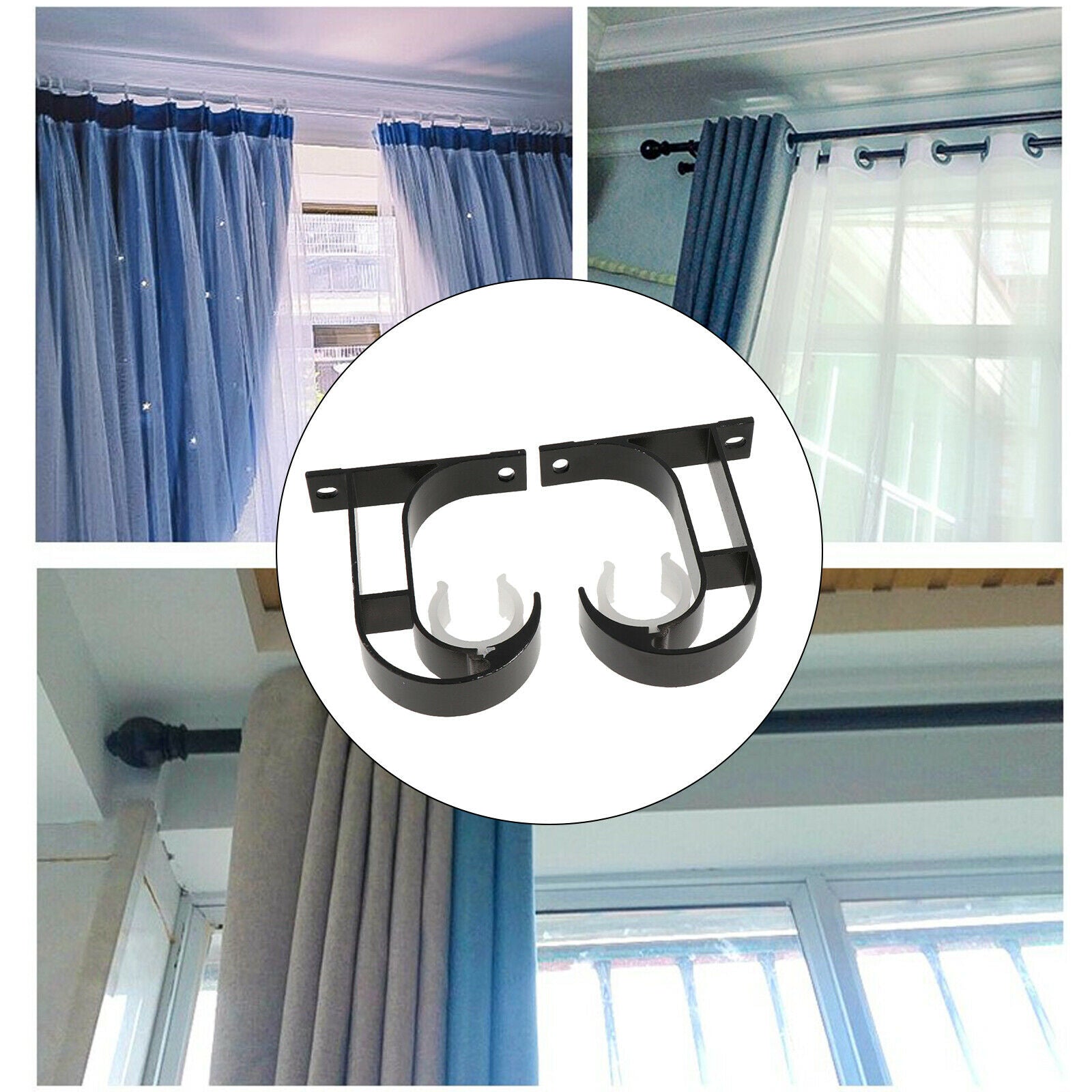 6 Pieces Curtain Brackets Wall Mounted Drapery Rod Holder Hardware Black