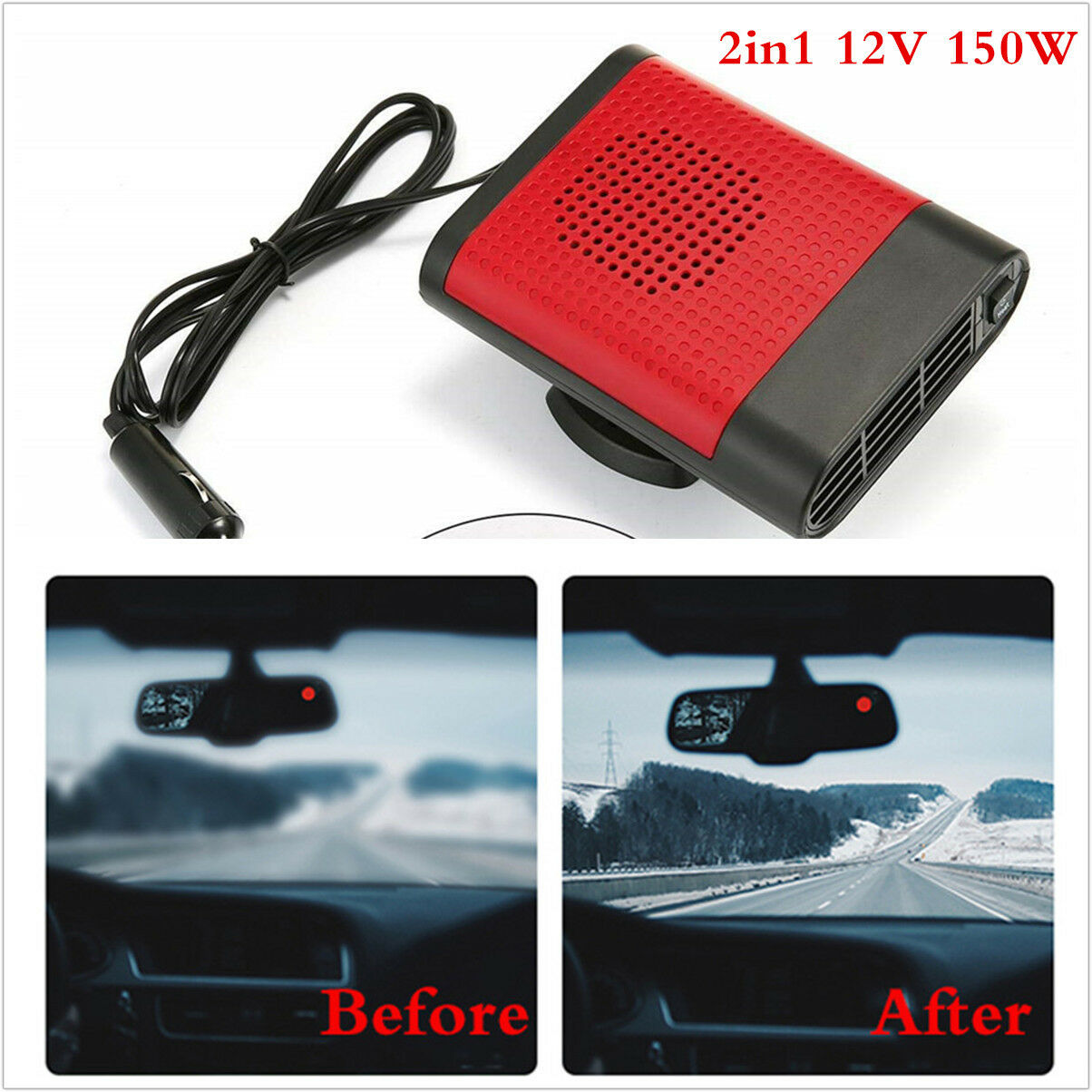 Upgrade 2in1 12V 150W Portable Car Heating Cooling Fan Heater Defroster Demister