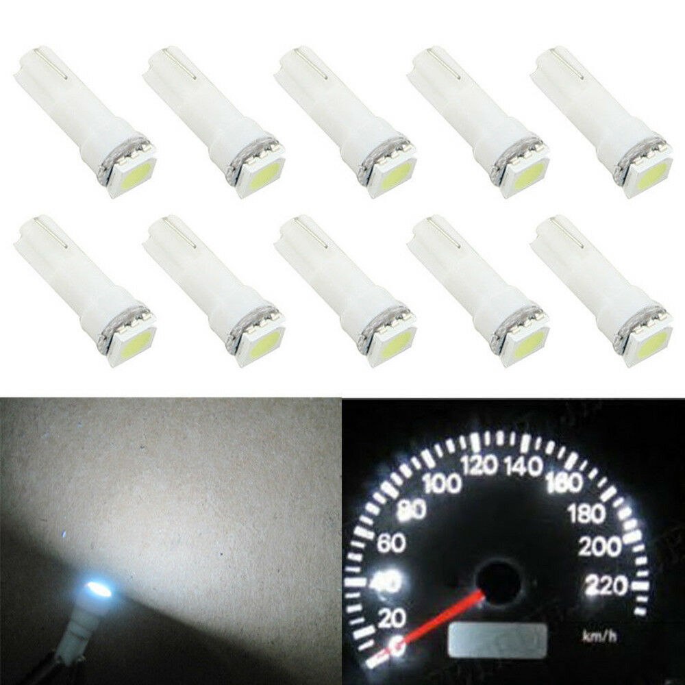 10pcs/Set T5 Dashboard Gauge 1SMD LED Wedge Instrument Panel Light Bulb 58 70 74