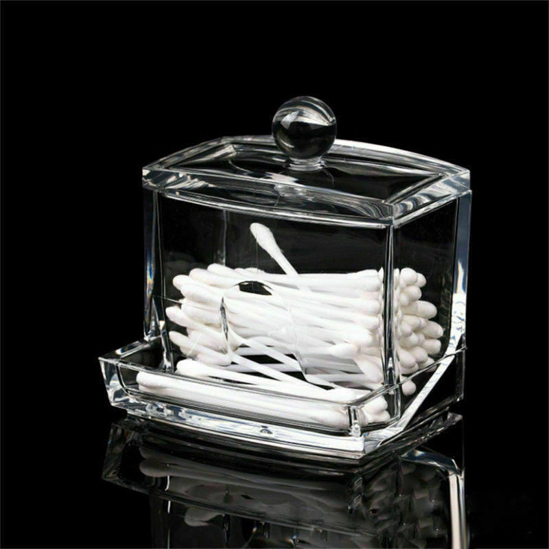 Protable Clear Acrylic Organizer Box Cosmetic Holder Cotton Pad Swab Makeup Case