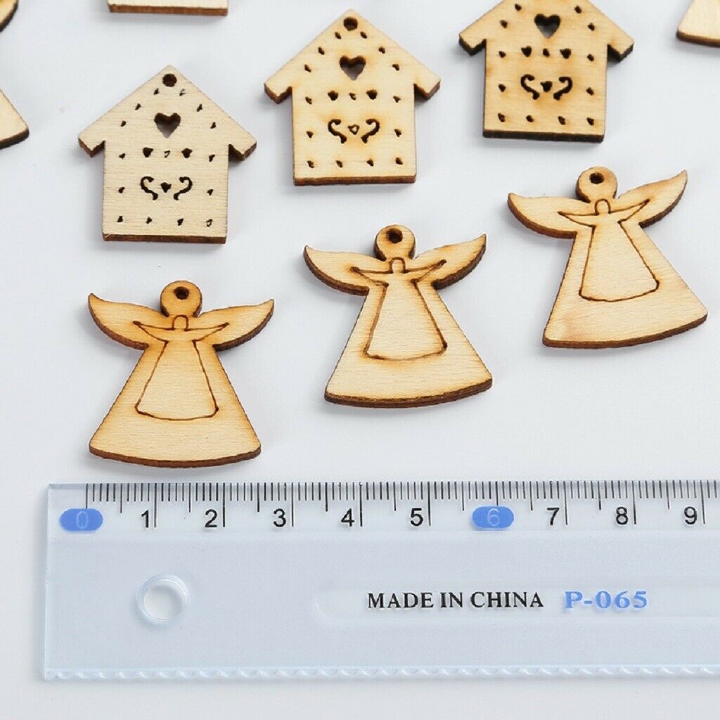 50 Pieces Mixed Wood Shapes Unfinished Slices Christmas Embellishments DIY