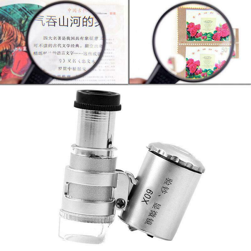 LED Light Mini 60X Magnifier Microscope UV Jeweler Loupe currency Detector HOT