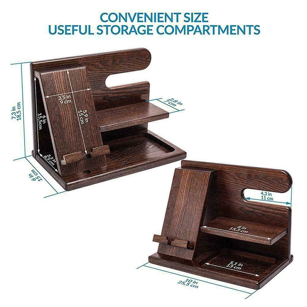 Wood Phone Docking Station Key Holder Wallet Stand Organizer 7T6T J5G Watch W3D8