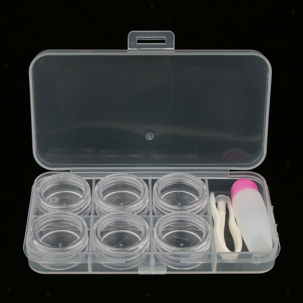 6pcs Contact Lens Boxes Travel Storage Case Remover Stick Tweezers Set Kit