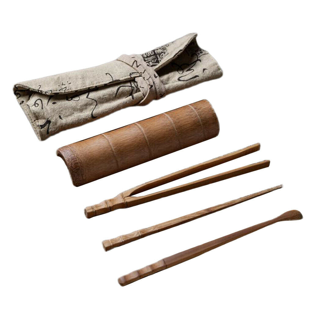 Tea Accessory Bamboo Tea Scoop Spoon Clip Tea Ceremony Utensil Set K- 5pcs