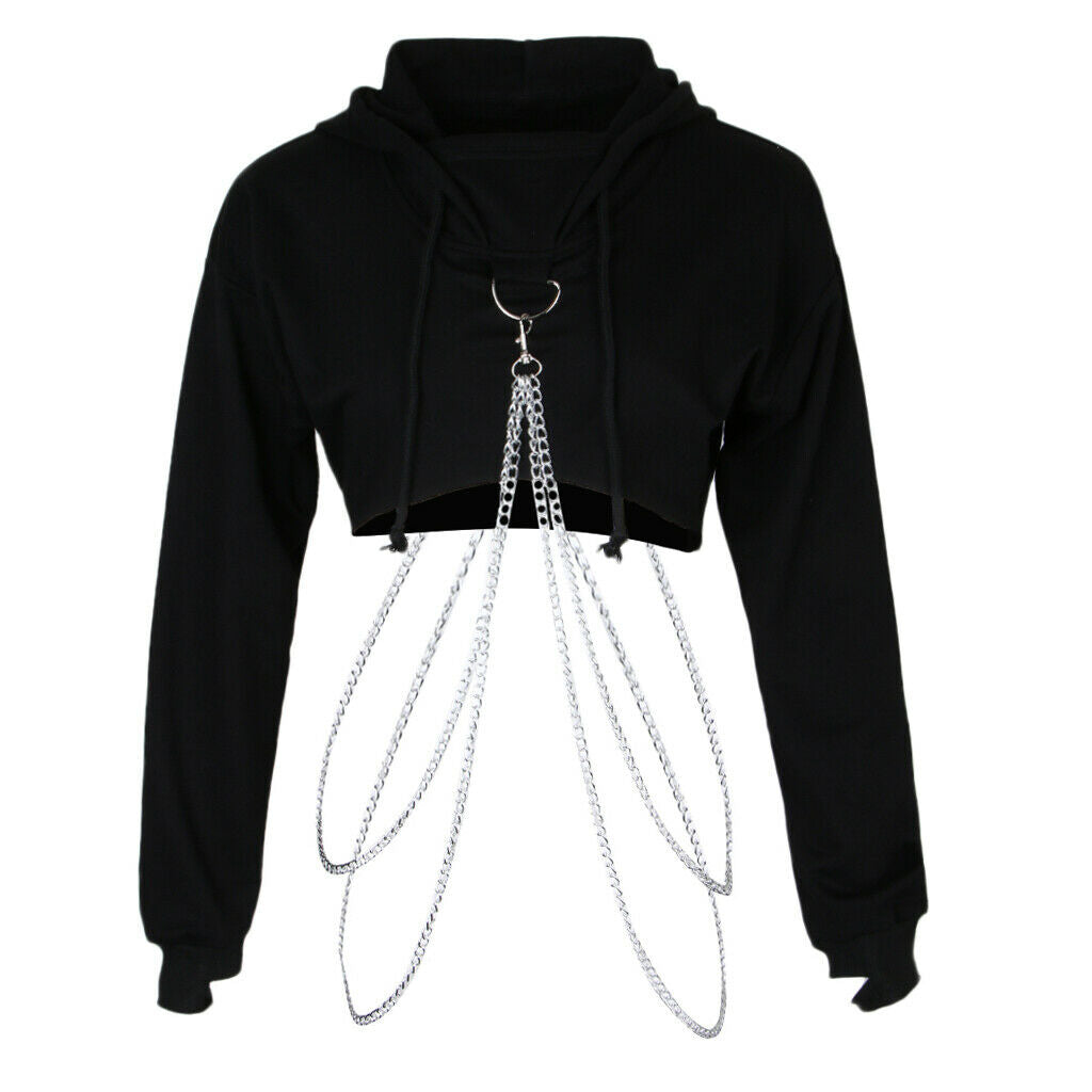 2X Women Metal Chain Hoodie Casual Sports Hooded Pullover Tops Sweatshirt L