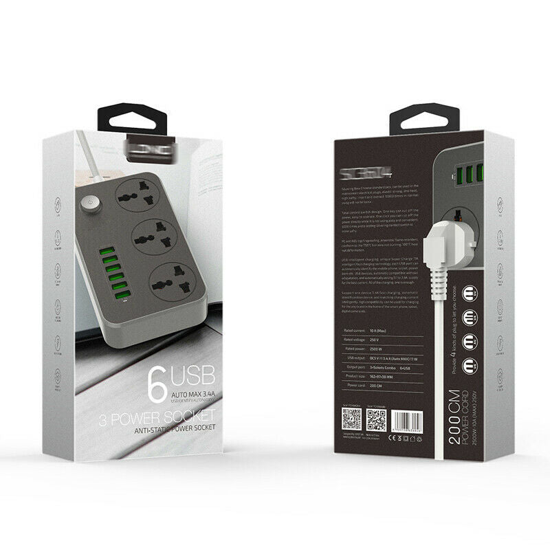 International Power Socket 6 USB Port Charging Socket Electrical Outlet EU Plug