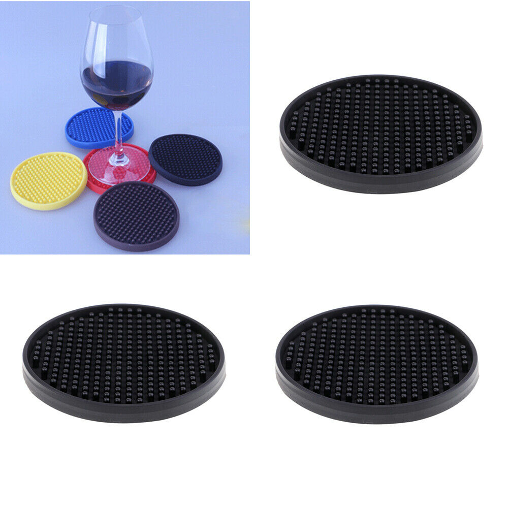 3 Pack Round Drink Coasters Non-Slip Silicone Pad Mat Beverage Mug Coaster