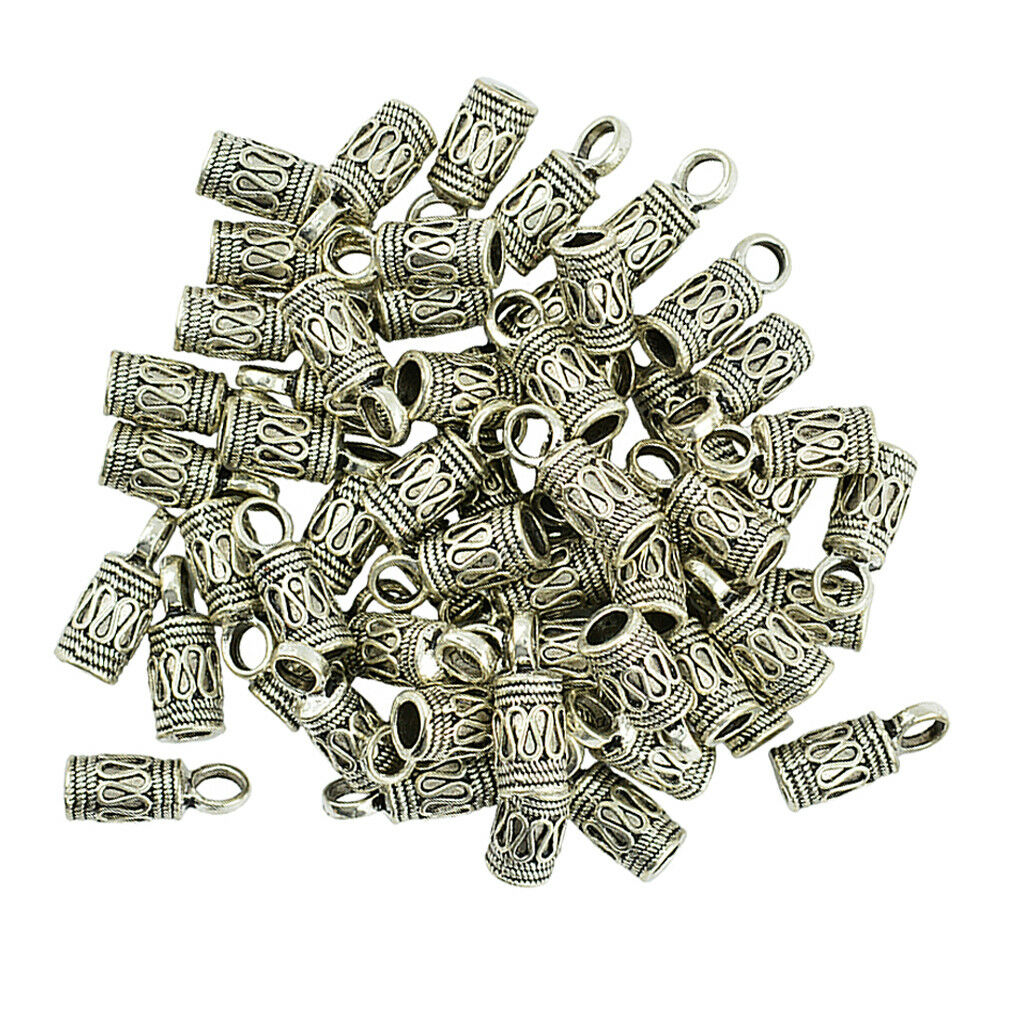 50x Alloy Bell Shape Bead Leather Cord End   Tube Jewelry Findings 4mm