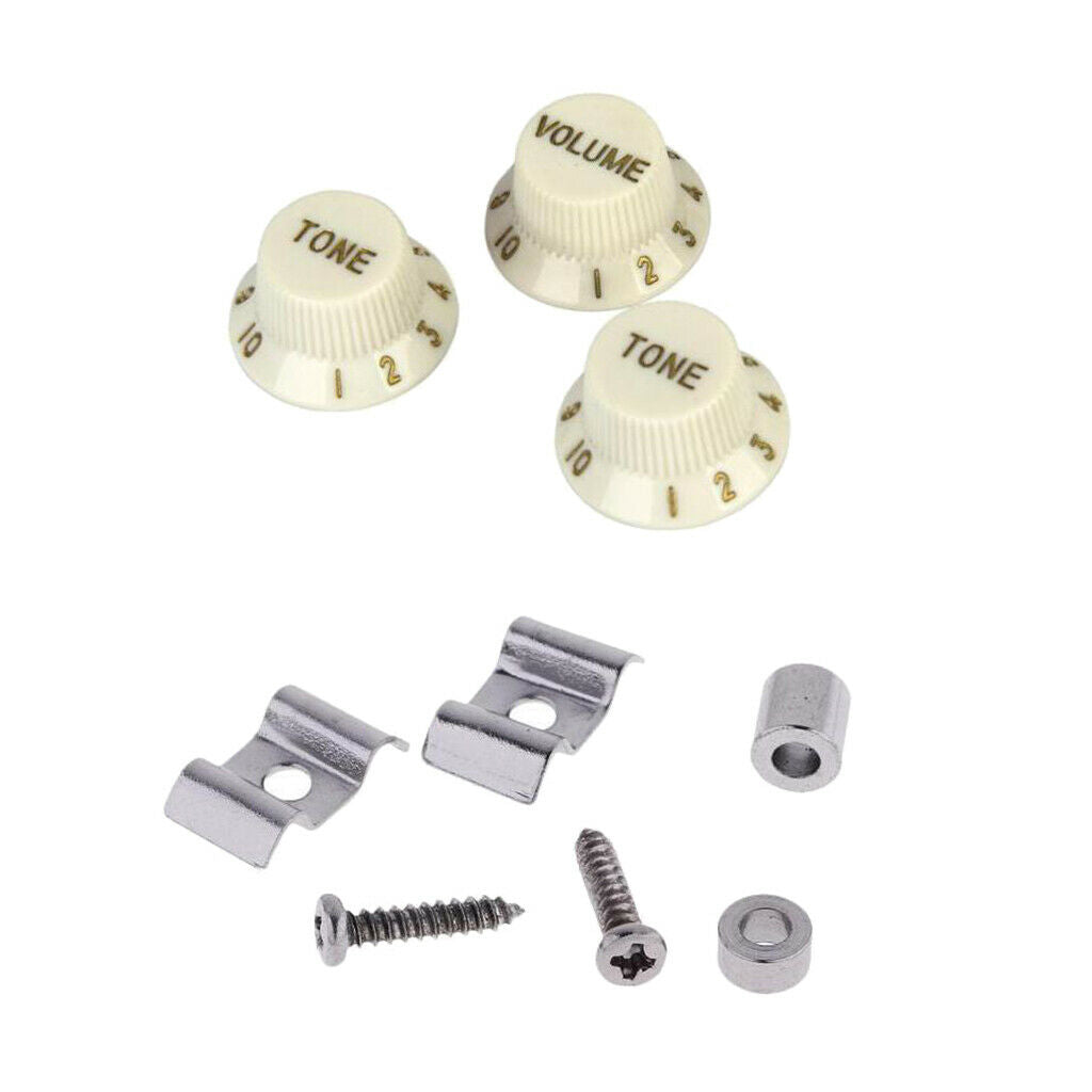 3pcs Guitar Tone Volume Control Knobs+2pcs Roller String Tree Guide Retainer