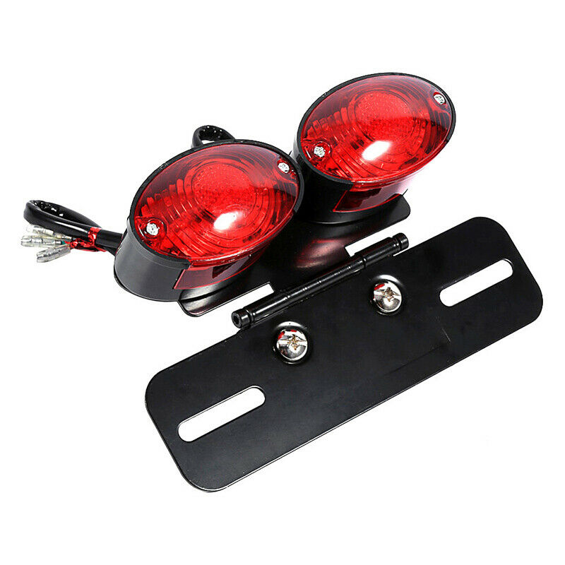 Motorcycle Modification Double Oval LED Tail Brake Lights w/ License Plate Frame