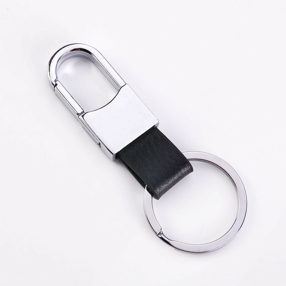 Portable Men Alloy Metal Keychain Black Leather Strap Keyring Key Chain Key Fob