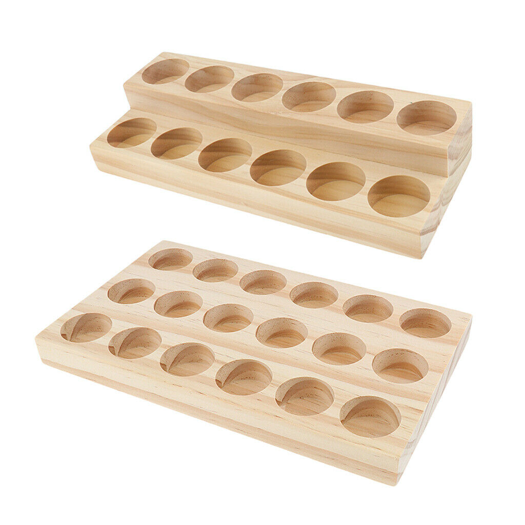 2pcs Durable Wood 15ml Desktop Essential Oil Holder 12 Slots & 18 Slots