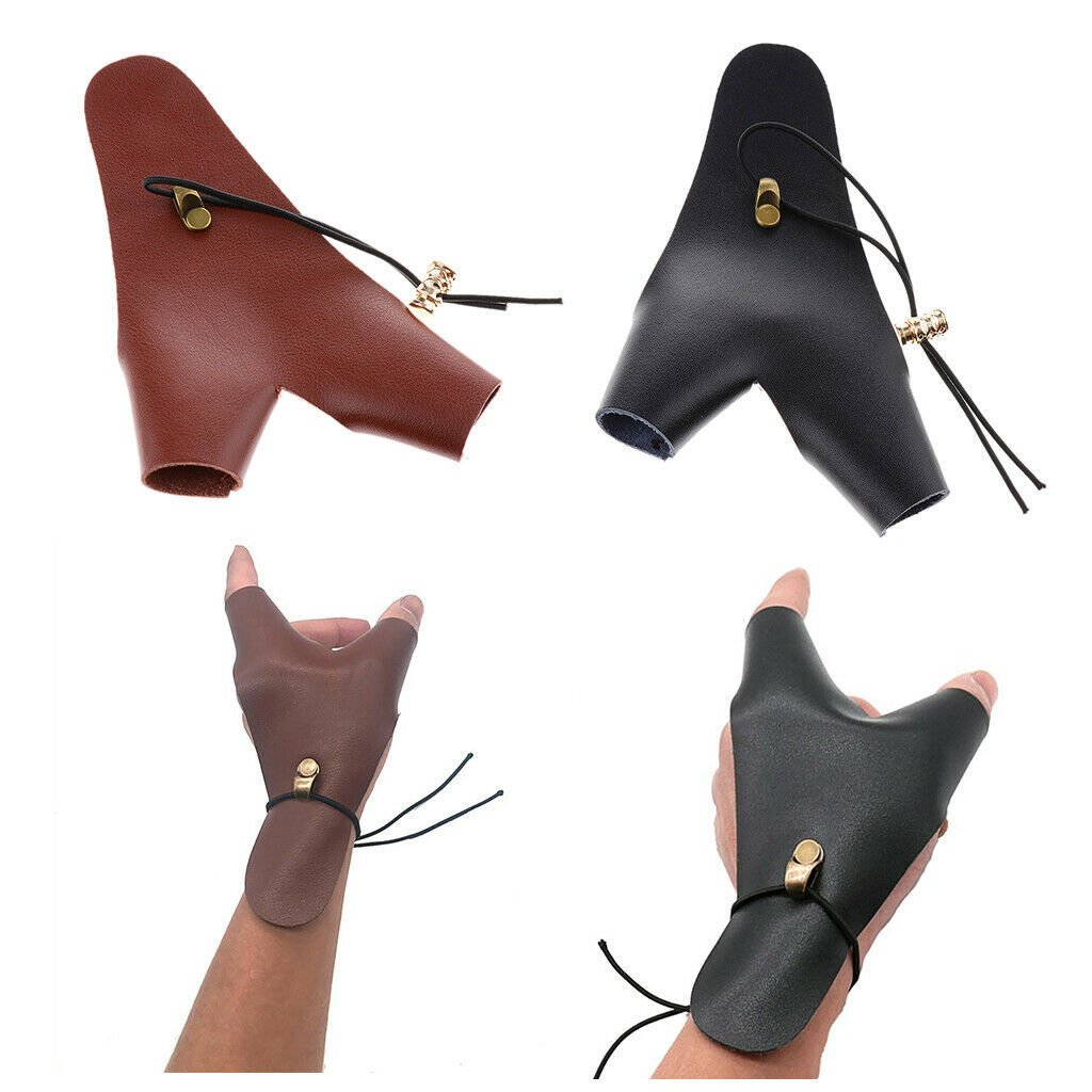 Cow Leather Archery Glove Hunting Finger Tab Guard Protector Mitts brown