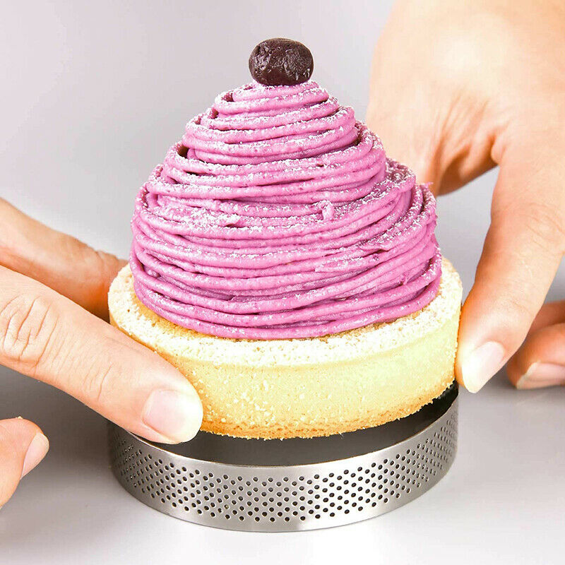 Round Perforated Stainless Round Tart-Ring Mousse Cake Ring Kitchen Tool 8cm HN