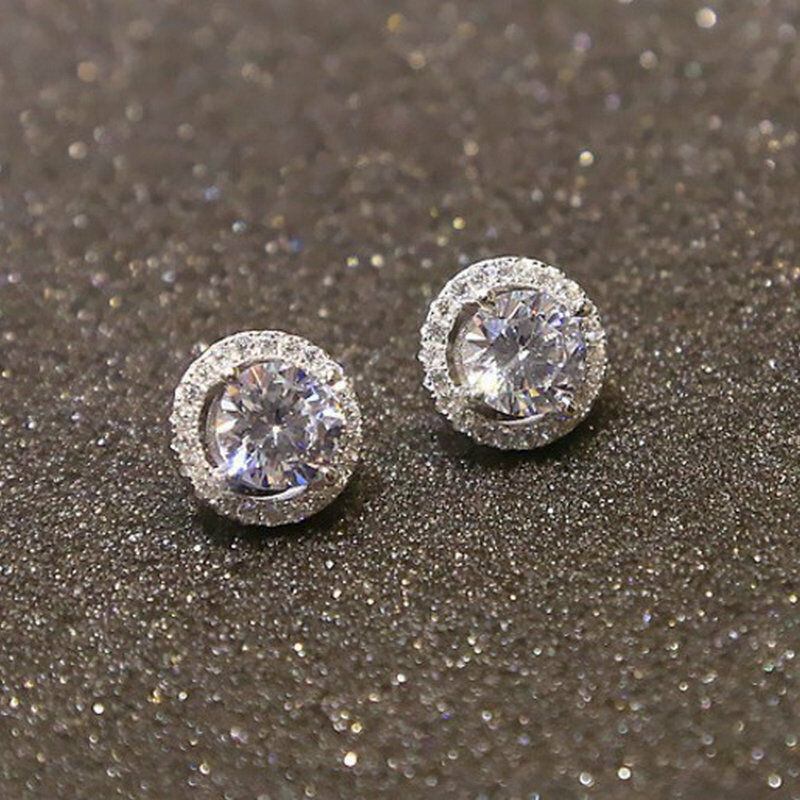 Fine Women Crystal Zircon Inlaid Ear Stud Full Rhinestone Round Earrings Jewelry