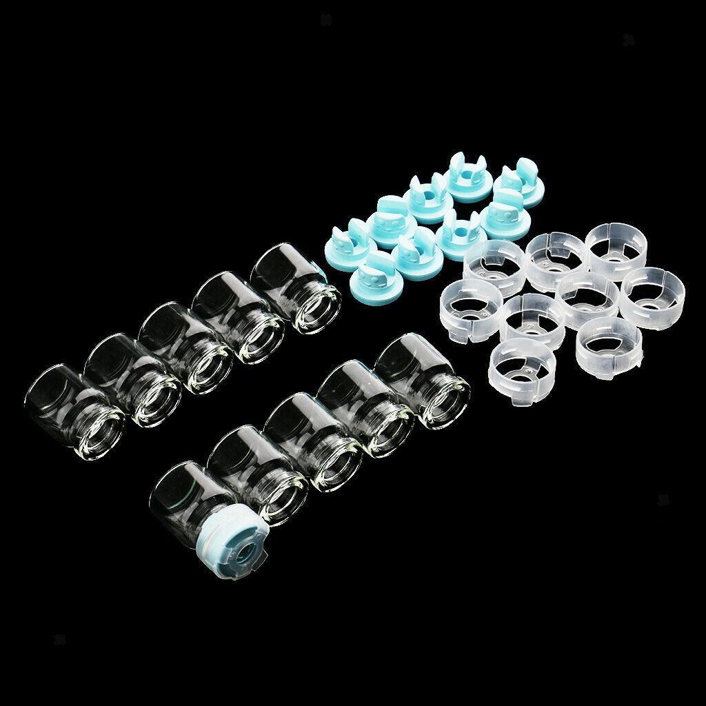 Lots 10pcs Empty Clear Glass Dram Bottles Vials With Black Screw   Blue  3ml