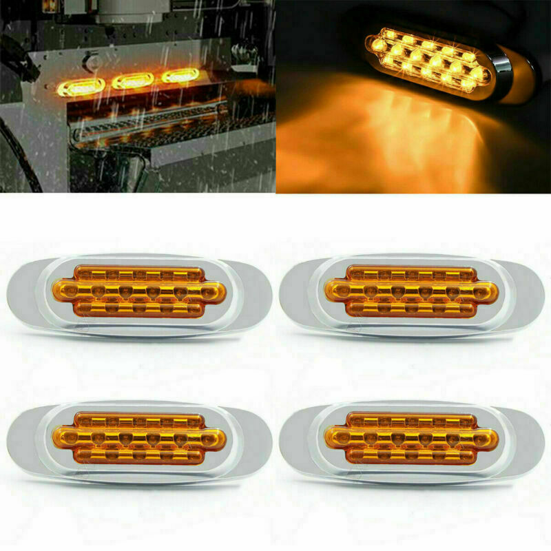 12V 6-1/2" 16-LED Clear/Amber Trailer Side Marker Turn Signal Chrome Lights 14pc