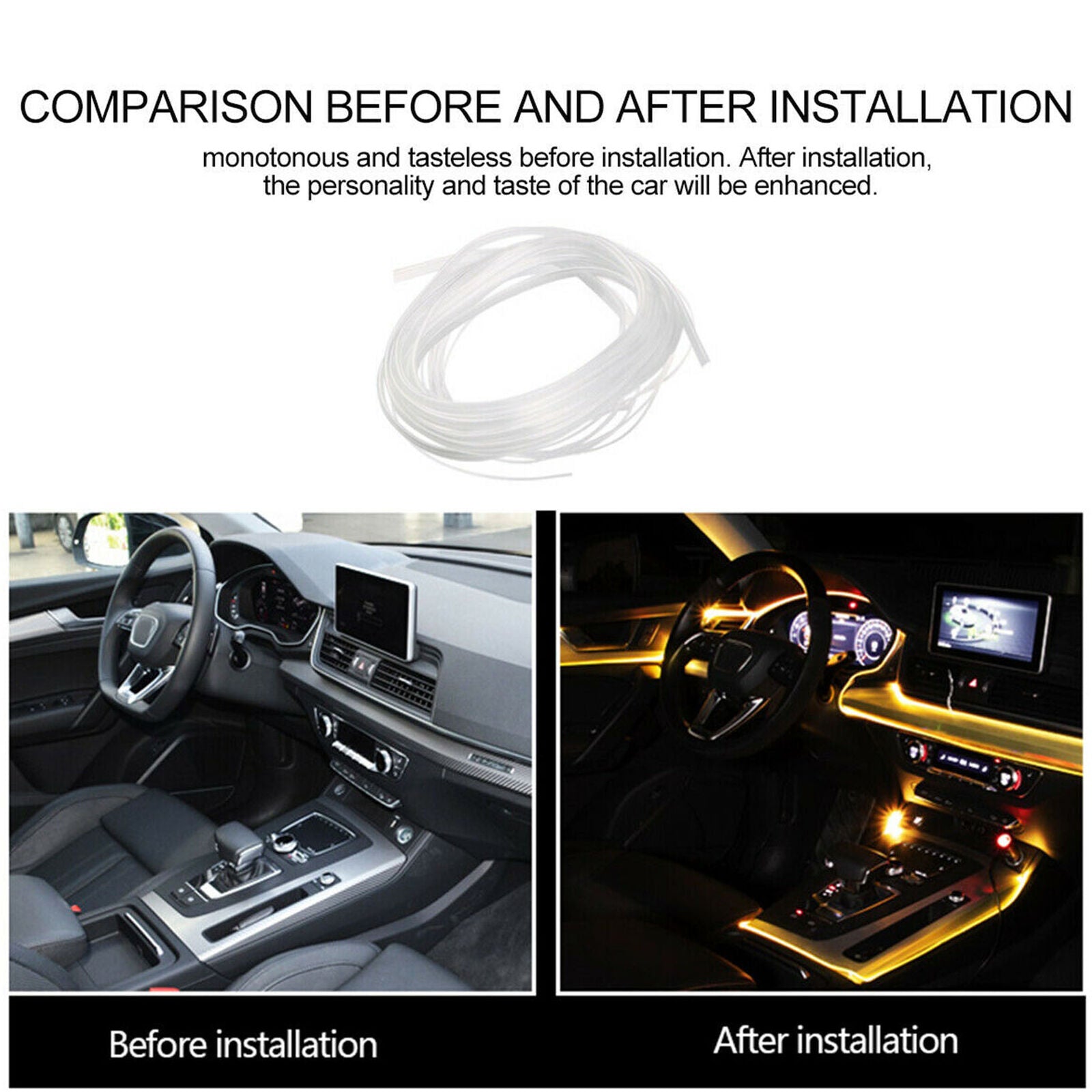 4M RGB LED Car Interior Fiber Optic Neon EL Wire Strip Atmosphere Light Kit APP