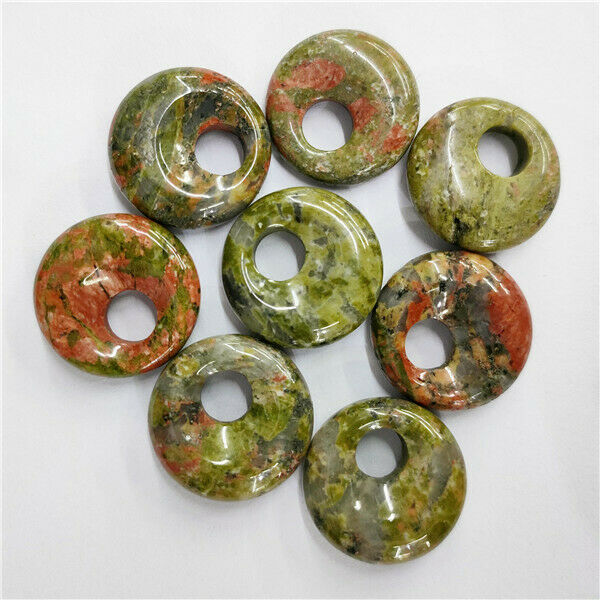 8Pcs 20mm Natural Unakite Jasper Round Donuts Pendant Bead Jewelry Making HH215