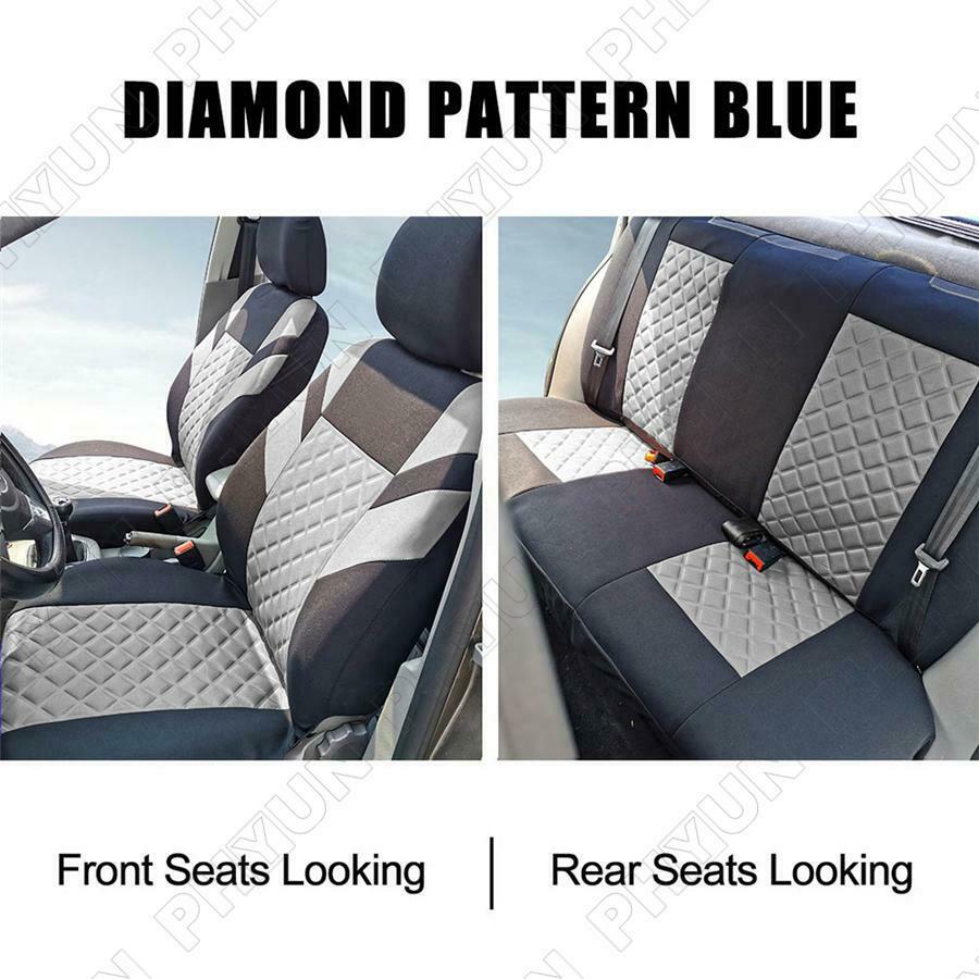 For 5-Seats Car Seat Covers Front & Rear Full Set Diamond Pattern Embossed Grey