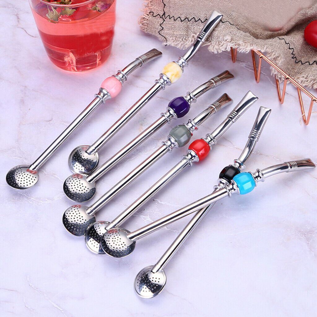 Stainless Steel Yerba Mate Straw Spoon Bombilla Tea Strainer Colander Yellow