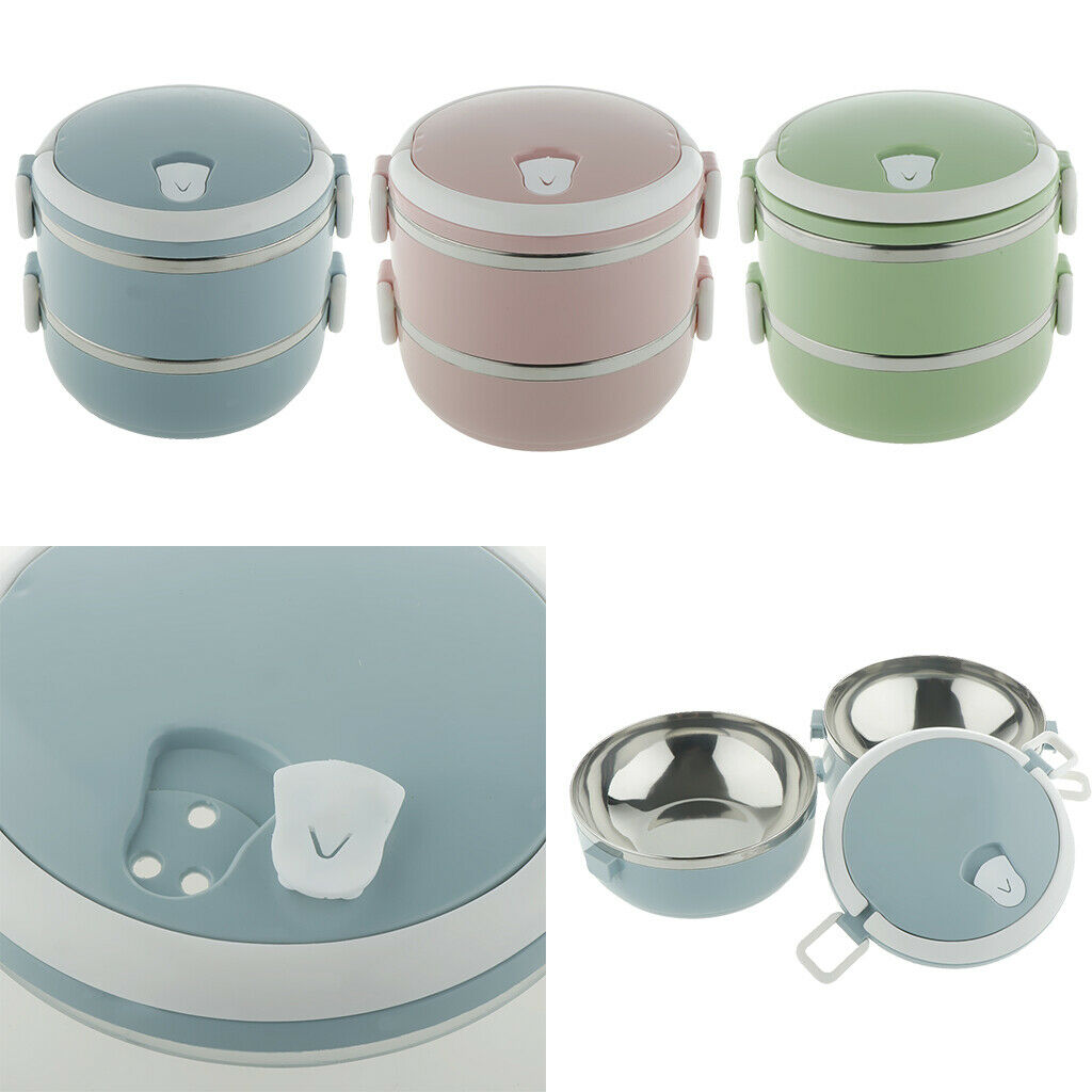 Stainless Steel Thermal Lunch Box Portable Tiffin Bento Box 2 Tier Pink