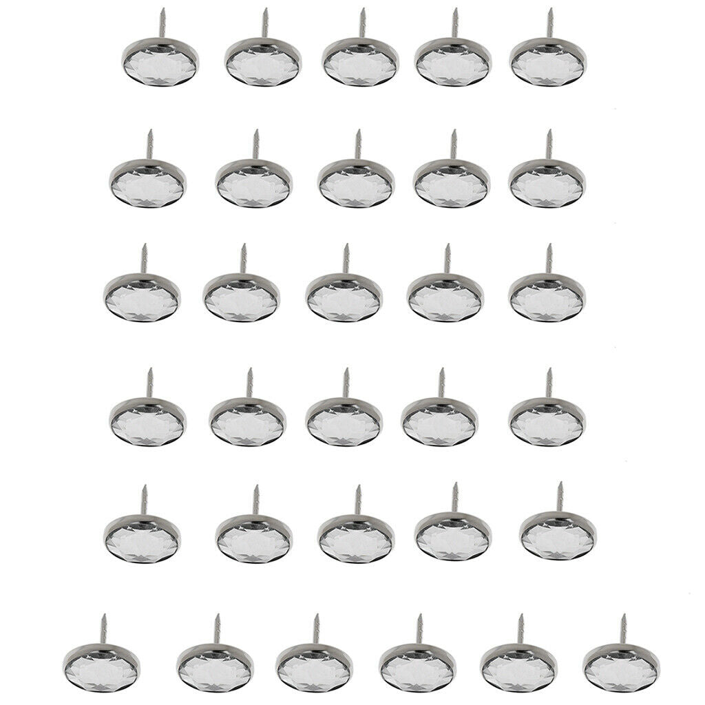Prettyia 50 x Crystal Sofa Headboard Buttons Nail Upholstery Decor 20mm 22mm