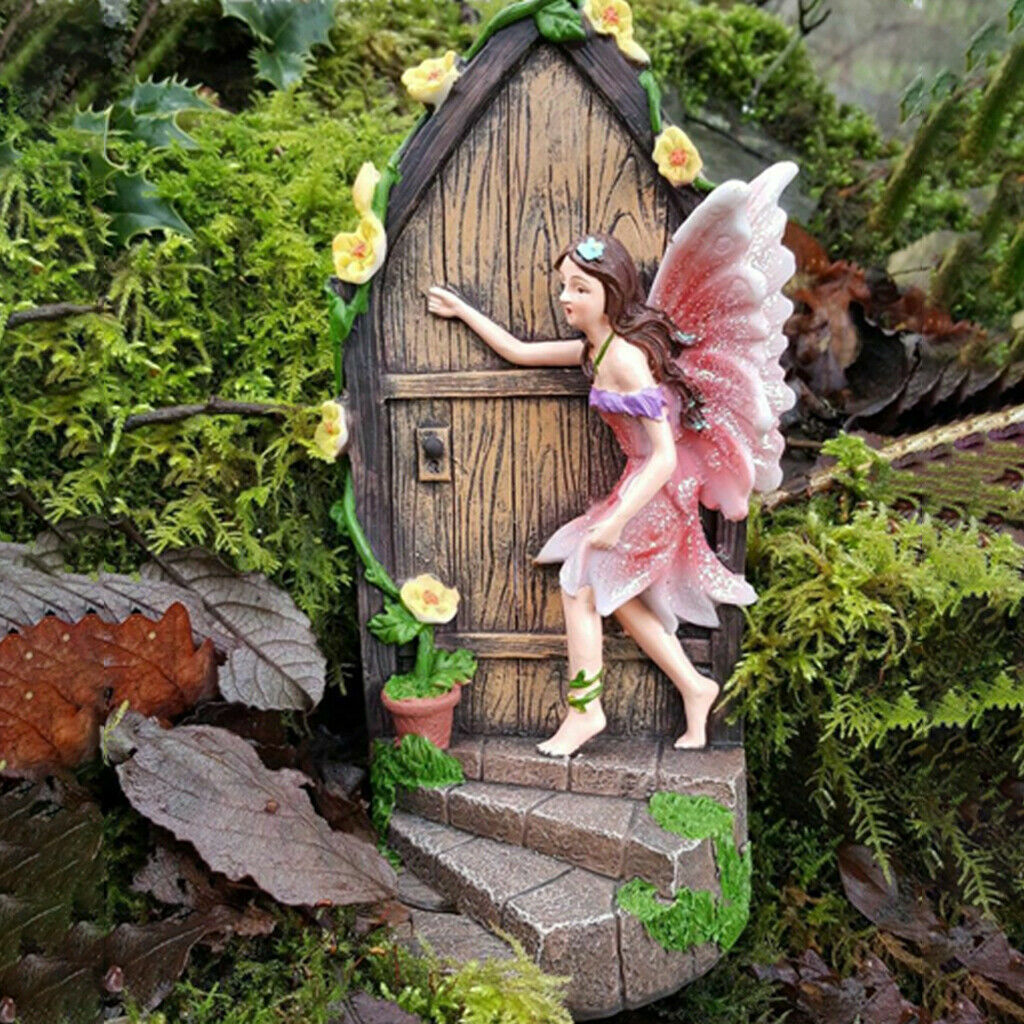 Large Fairy Door Elf Pixie Steps Wooden Stone Magical Garden Outdoor Decor