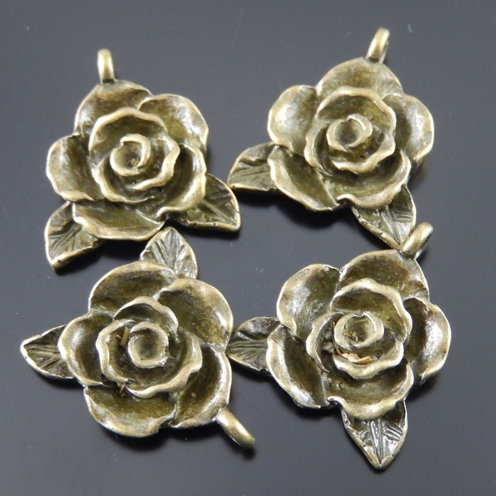 Antiqued Style Bronze Tone Alloy Rose Pendants Charms 20*18*4mm 10PCS