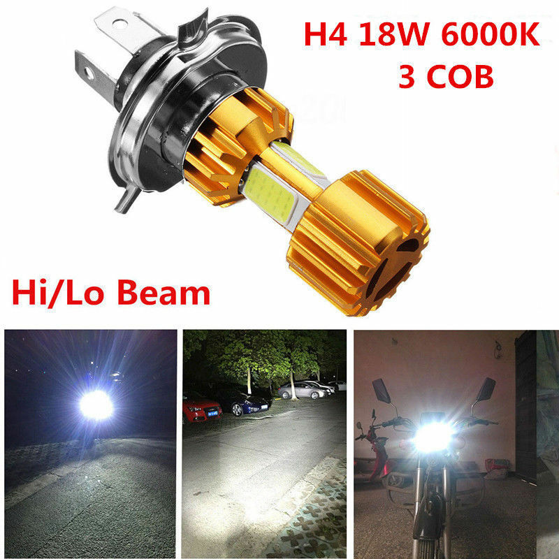 H4 18W LED 3 COB Motorcycle Headlight Bulb 2000LM 6000K Hi/Lo Beam Light Nice