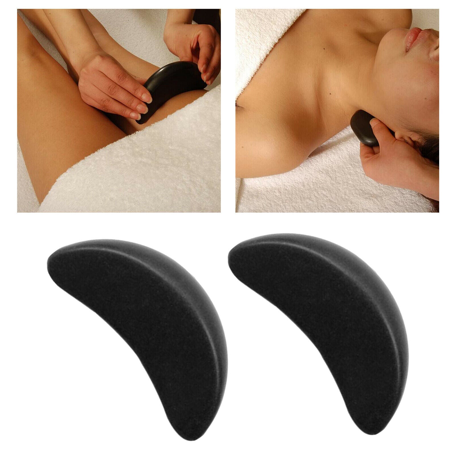 2x Facial Home Hot Massage Stone Set Body Black Basalt Tool Pack 12.5x2.5cm