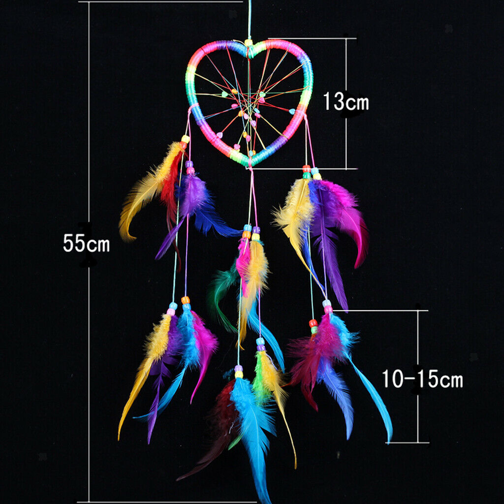 Boho Rainbow Heart Shape Feather Hanging Decoration 58cm