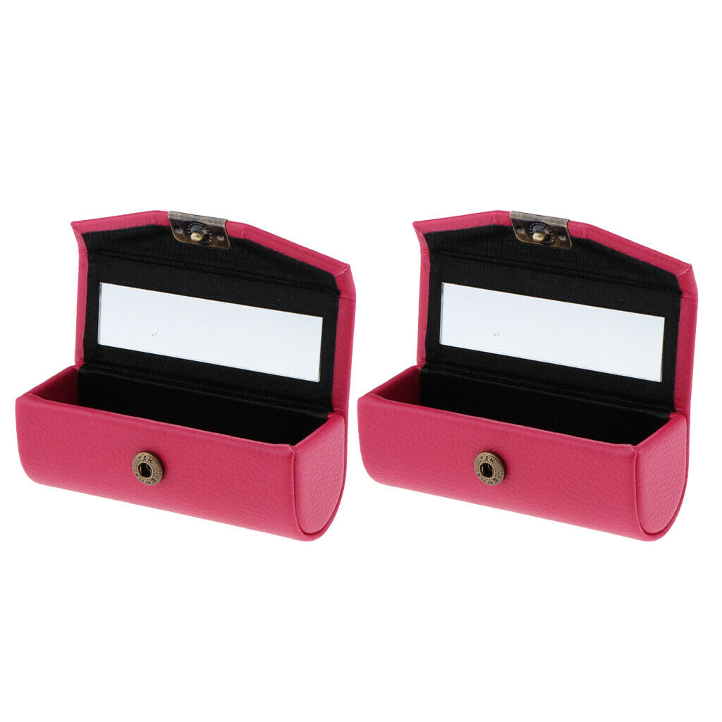 Soft Leather Lipstick Case Rose Red Holder With Mirror Jewelry Boxes Gift for