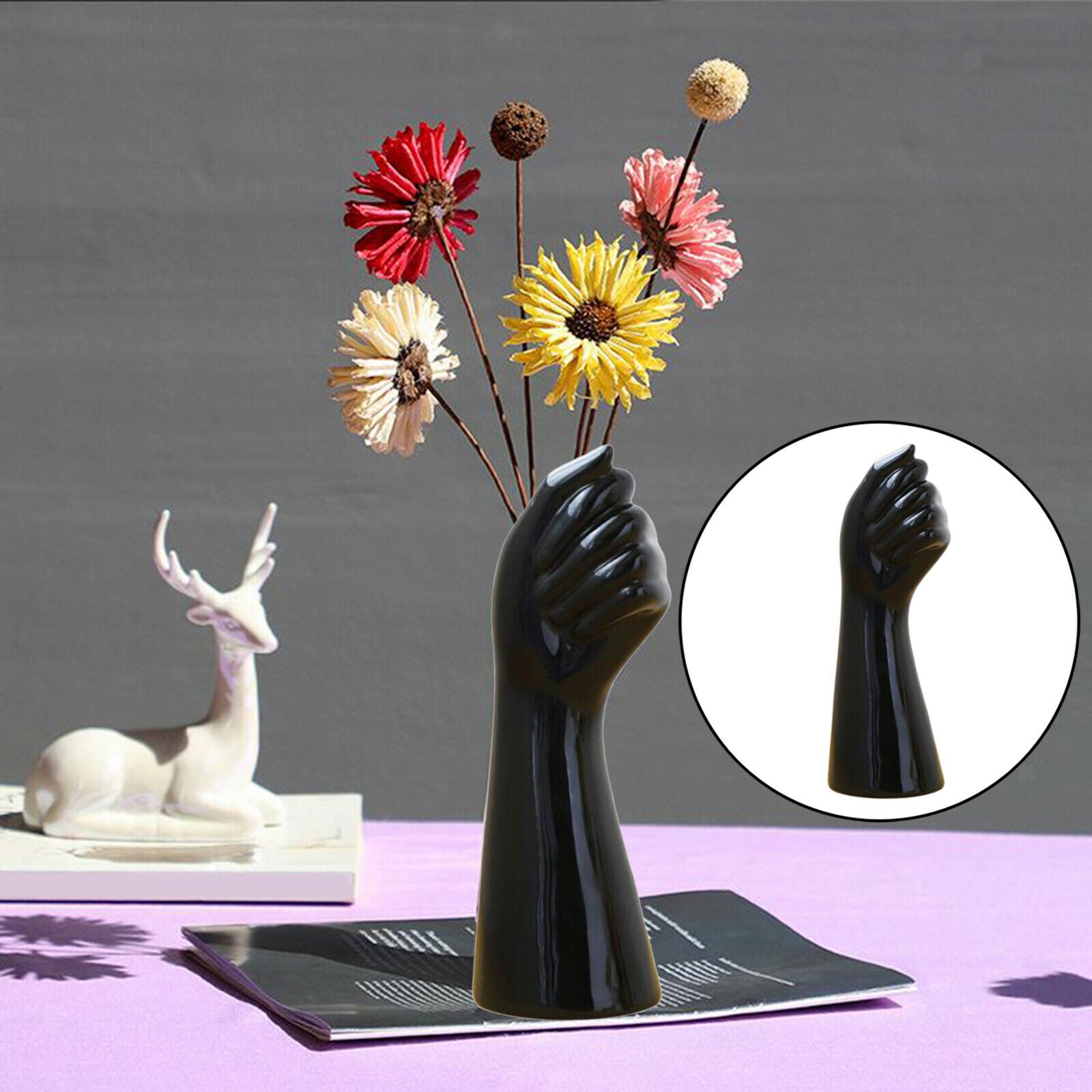 Nordic Ceramic Hand Shape Vase Holder Flower Arrangement Pot Creative Decor