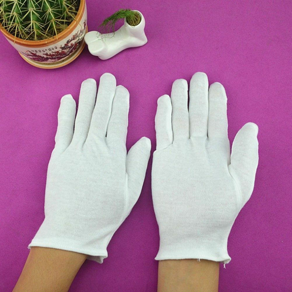 5 pairs100% COTTON WHITE GLOVES Moisturising Butler Beauty Waiters Magician