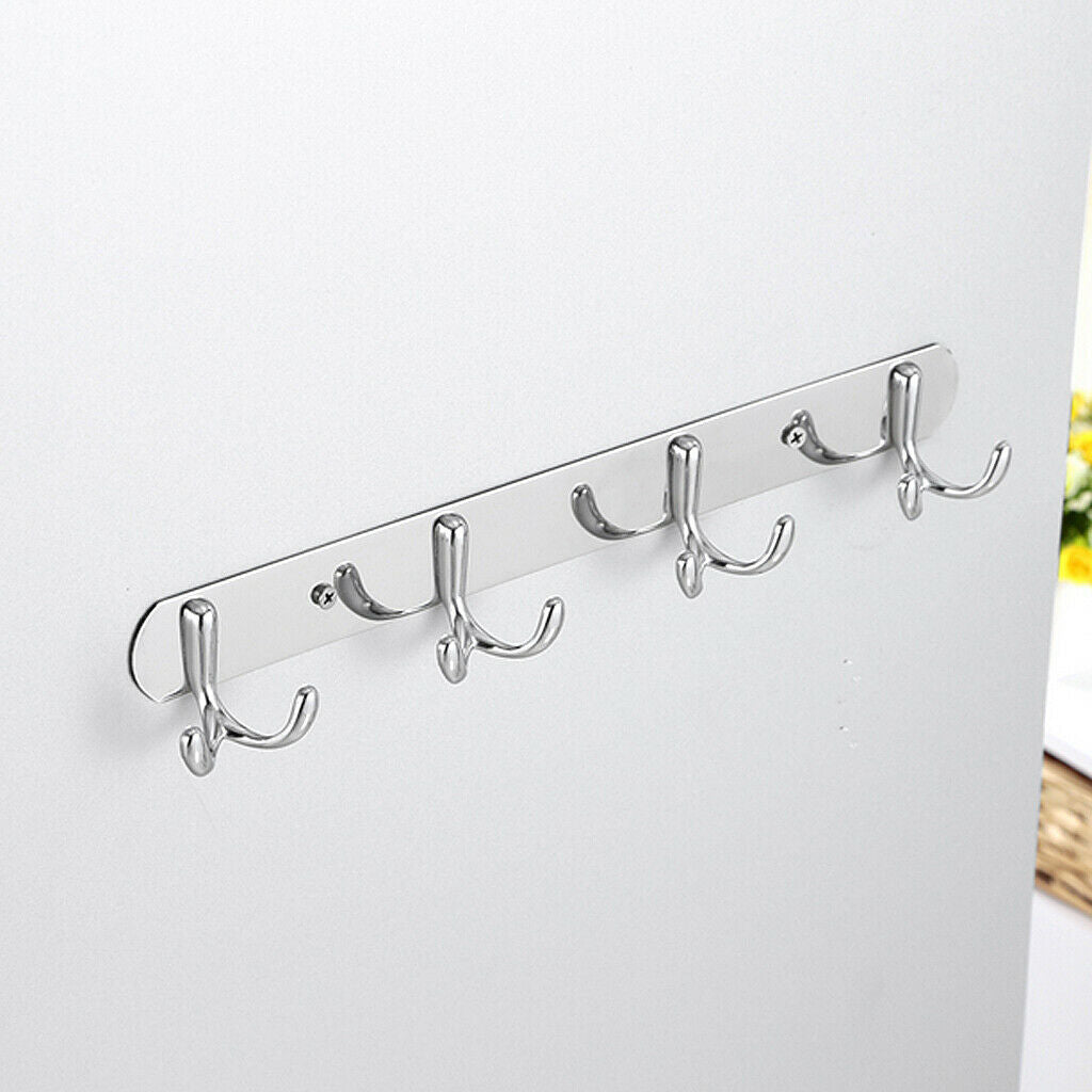 Chrome Double-deck 4 Hook Wall Hanger Coat Hat Towel Rack Bathroom Bedroom