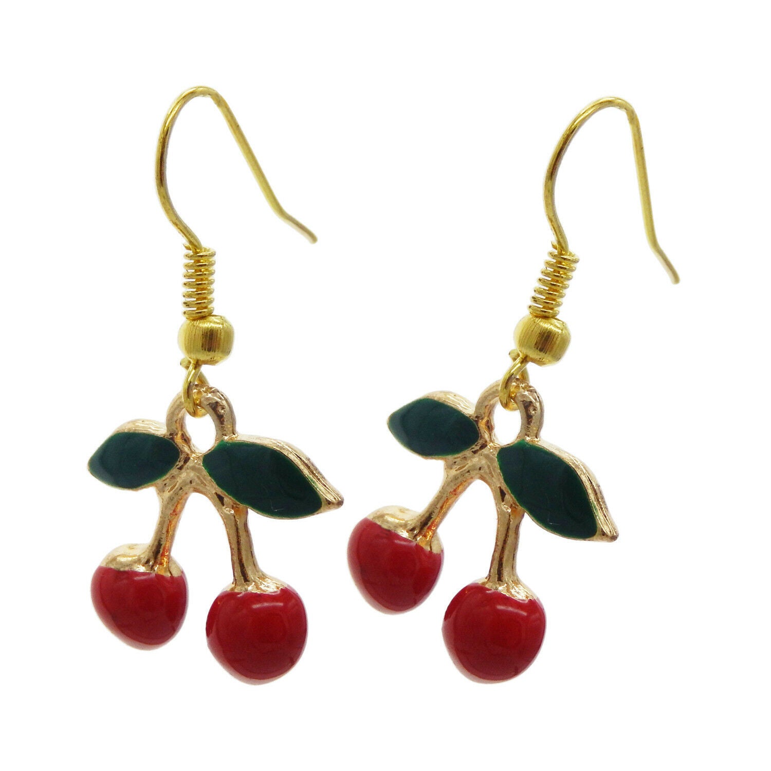 1 Pair Red Enamel Metal Cherry Charm Drop Dangle Earrings Jewelry Accessories