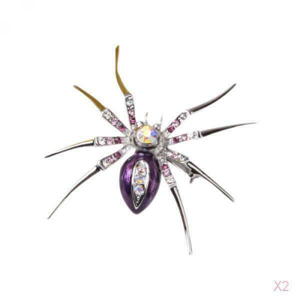 2x Luxurious Spider Widow Animal Clip Rhinestone Pin Brooch Purple Fit Bag Hat