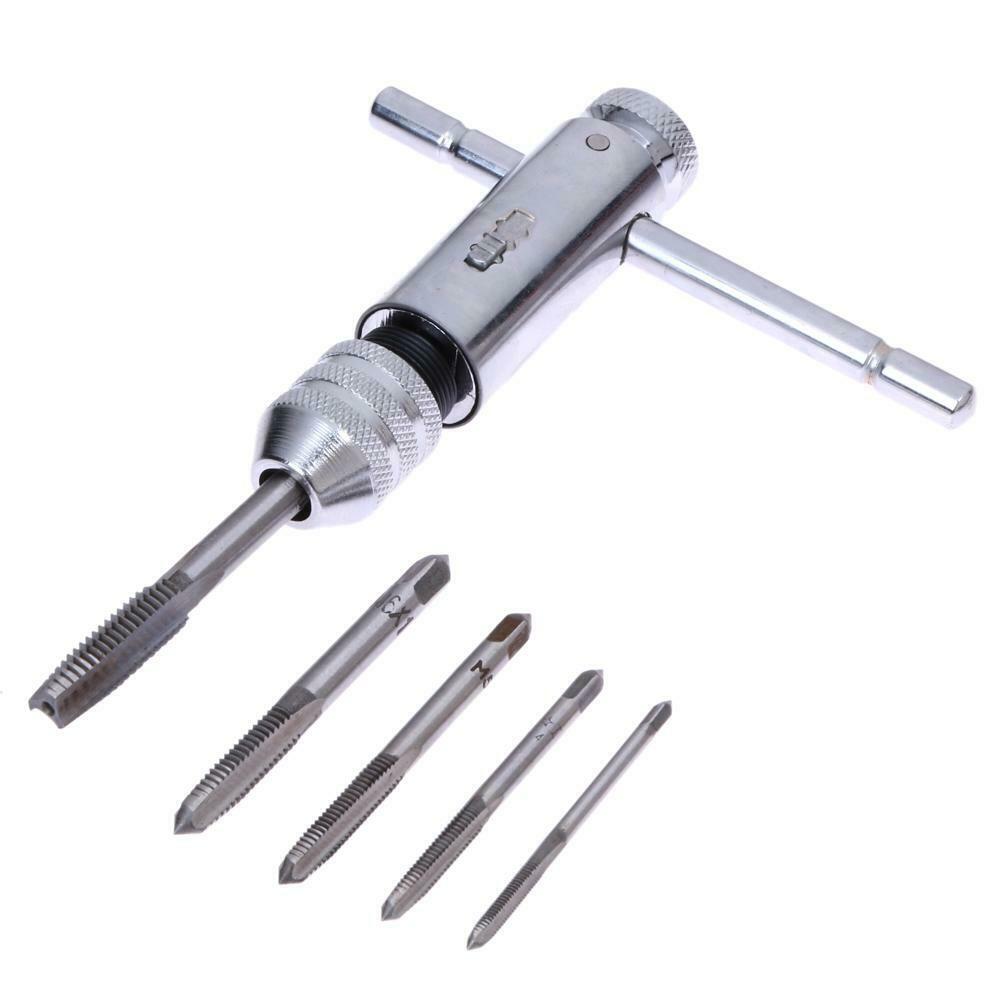 M3-M8 T-Handle Ratchet Tap Wrench Machinist Tool With 5Pcs Screw Thread Plu @
