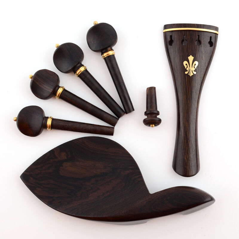 1 set full size violin parts set 4/4 natural ebony wood inlaid Fleur de Lys