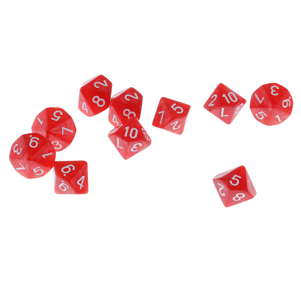 10 Pieces Plastic 10-sided Dice D10 for Party Bar Game Accessory Red