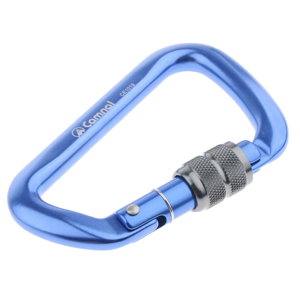 28KN Aluminum Climbing Mountaineering D Type Carabiner Blue Screw Lock