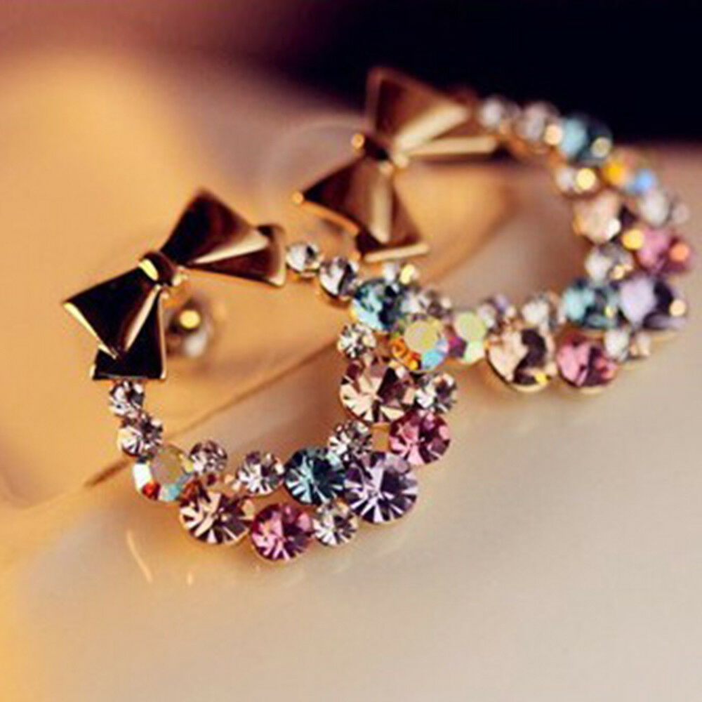 1 Pair Fashion Charm Women Lady Elegant Crystal Rhinestone Ear Stud Earrings
